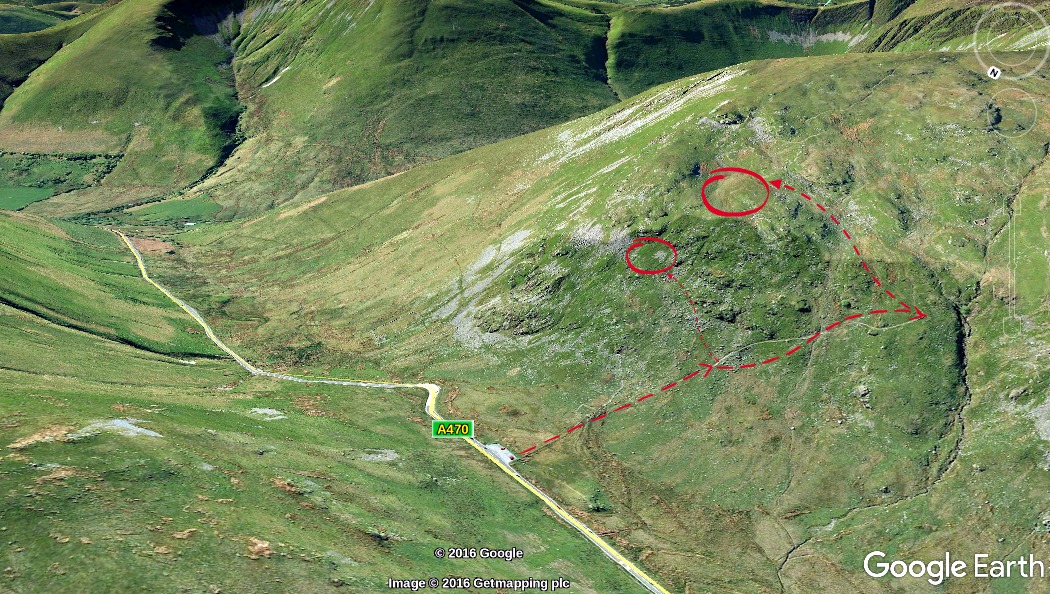 Looking down from The Bwlch into the Mach Loop valley as a military jet banks low through the gorge